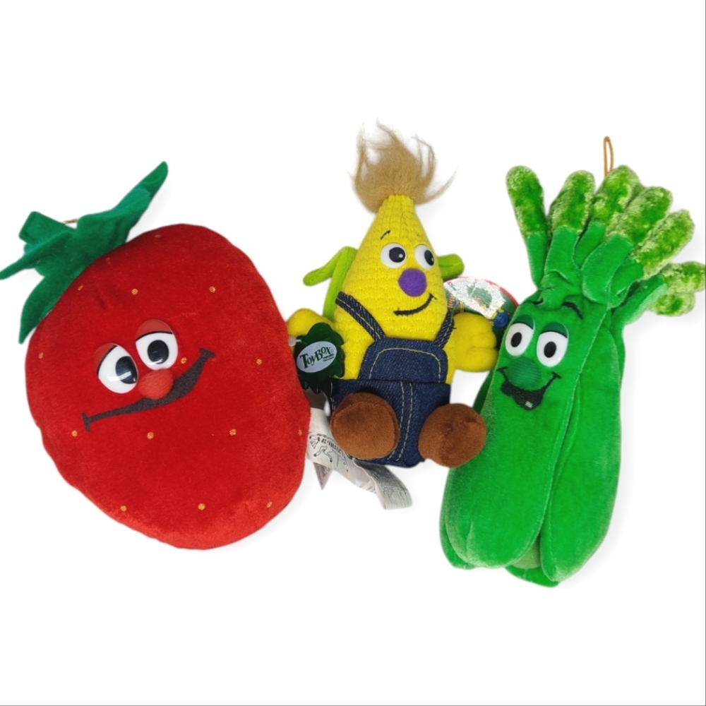 Veggie Fruit Plush Toy Lot Of 3 Strawberry Corn Asparagus